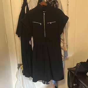 Dkny Black Sheath Dress with Flutter Sleeves and Mock Neck